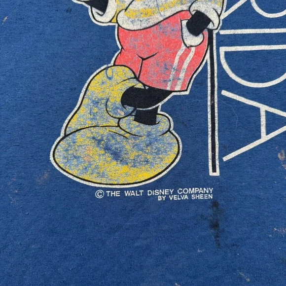 Mickey Mouse Shirt Mens 2XL Blue Florida Vintage 80s Distressed Velva Sheen - Picture 3 of 12